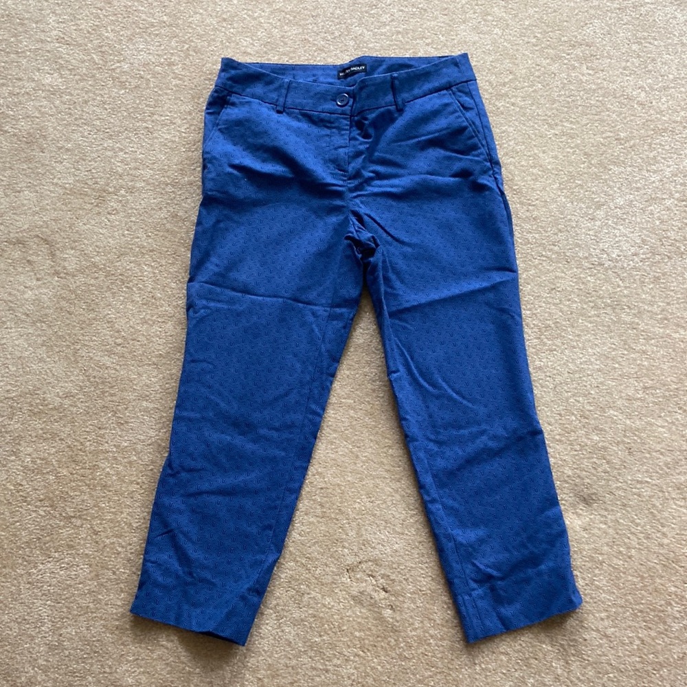 Hilary Radley blue geometric ankle ponte taper pants capri